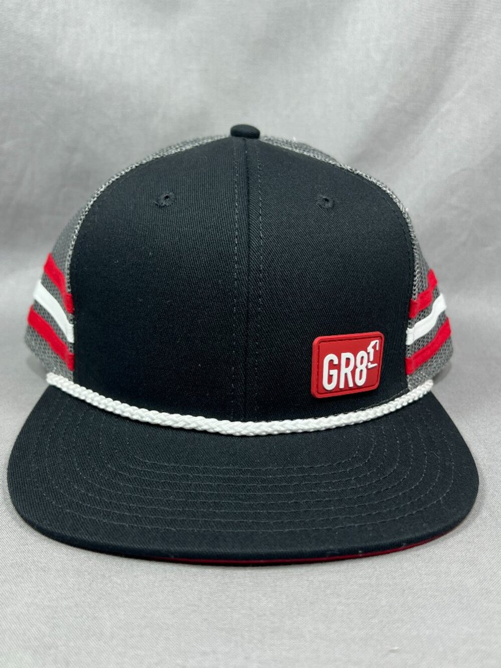 GR8-1 Apparel Snapback Hat 3 Stripe Trucker Mesh Flat Visor Streetwear Rope Mens